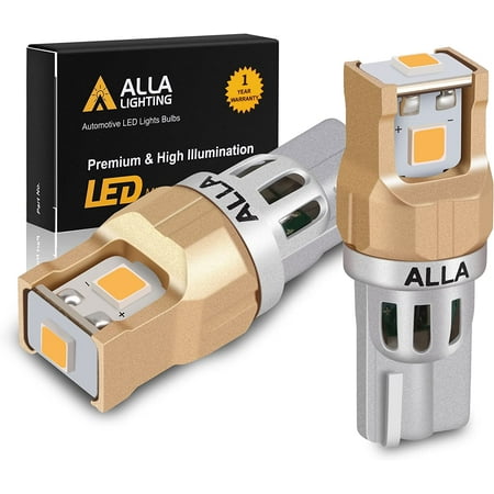 

Alla Lighting Miniature 12V T10 Wedge 194/168 Bulbs Amber Yellow LED Side Marker Lights Interior Lights ZS-SMD Replacement Super Bright Upgrade