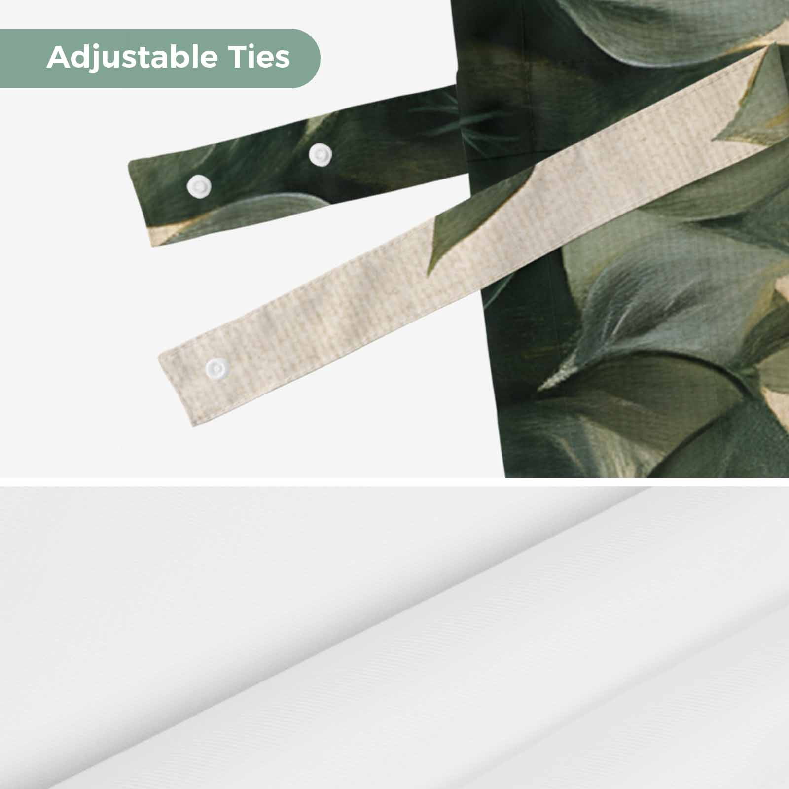 Leaf Tie Up Valance for Windows, Vintage Spring Dark Green Leaves Branch Plant Linen Texture Adjustable Rod Pocket Tie Up Valance Curtains Window Treatment for Kitchen Bathroom Bedroom 54 X 18 Inch