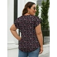 thumbnail image 3 of SHIBEVER Womens Tops Plus Size Short Sleeve Summer Floral Top V Neck Tops for women Basic Loose Tees Shirts for Women Casual Clothes Pinkish-black XXXL, 3 of 6