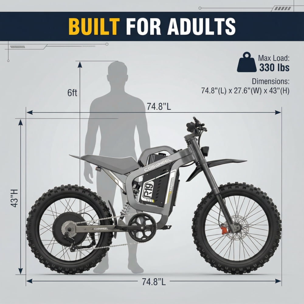 Electric Dirt Bike for Adults, R17 Electric Motorcycle 6000W(Peak) Motor 2880wh Battery, 7 Speed 45MPH