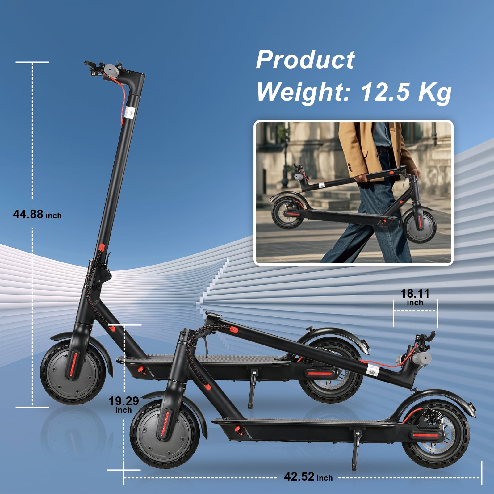 ZCJ Electric Scooter, 350W/500W Motor, Top Speed 19/22 mph, Max 16