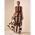 thumbnail image 4 of Brown Multicolor Geometric Tropical Print Sleeveless Maxi Dress For Summer Festival, Vacation, Beach, Street Style, 4 of 8