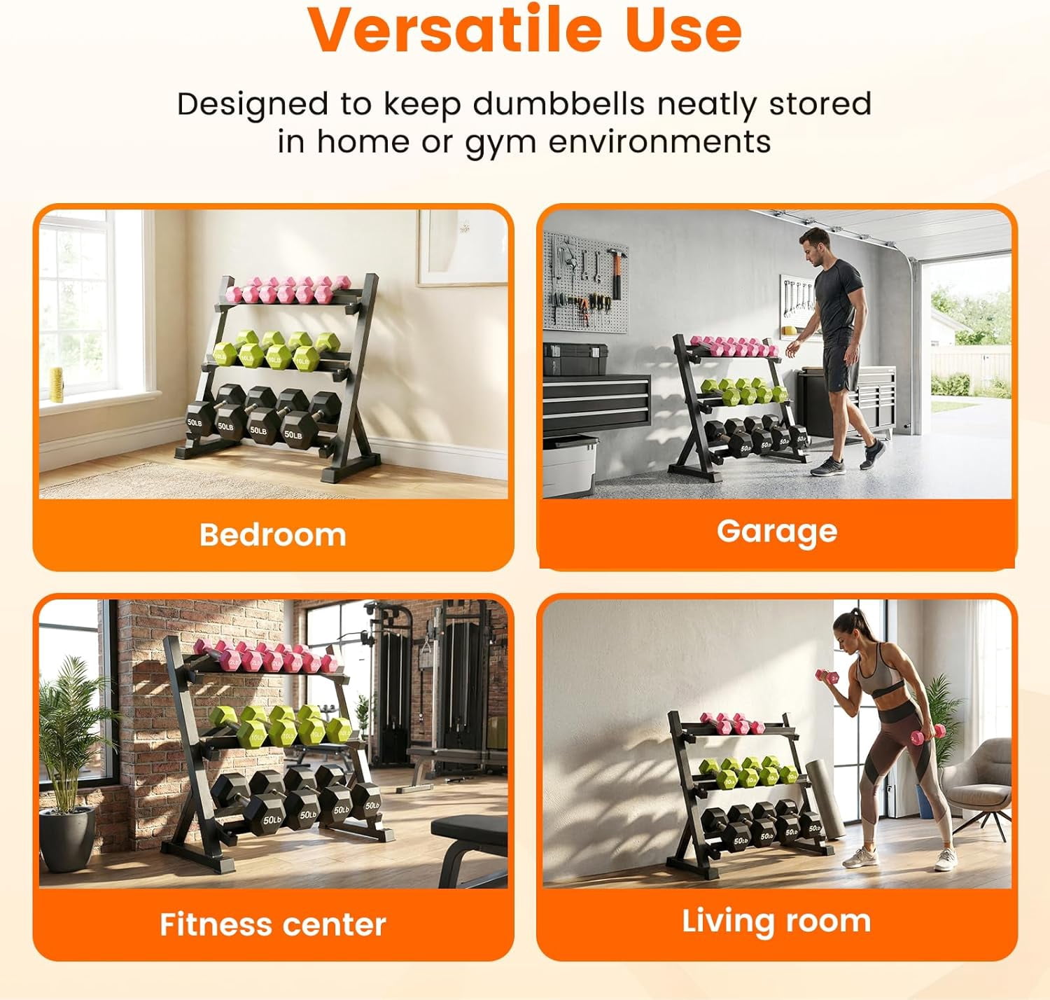 3-Tier Adjustable Dumbbell Weight Rack, Heavy Duty Steel Stand Only for Home Gym, Black