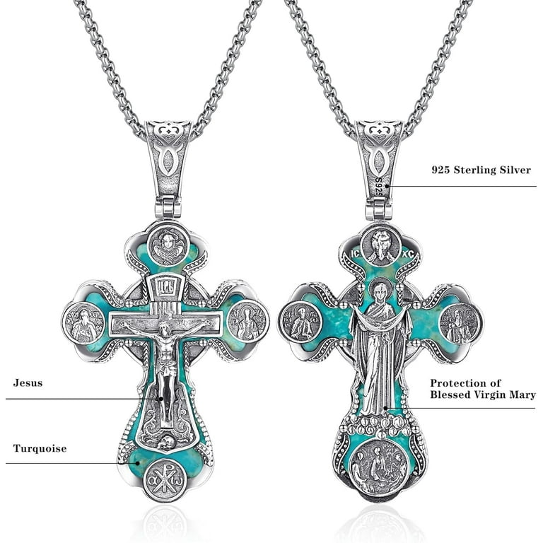 NUNCAD Orthodox Cross Necklace Double Sided 925 Sterling Silver