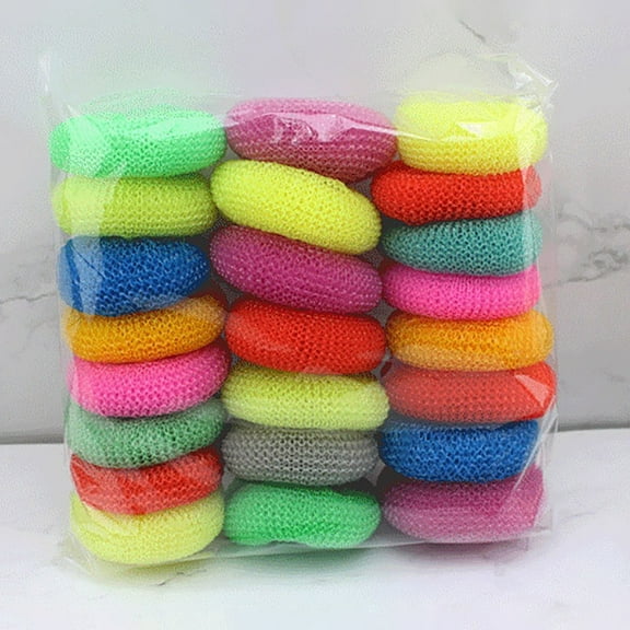 Plastic Dish Scrubbers for Dishes Plastic Pot Round Scrubber Scouring Pad Nylon Dish Scrubber, Mesh Scouring Dish Pads Non Scratch Scrubbers (Rainbow Colors, 24 Pieces)