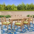 thumbnail image 6 of Noble House 7 Piece Acacia Wood Outdoor Patio Dining Set, Natural/Green, 6 of 6