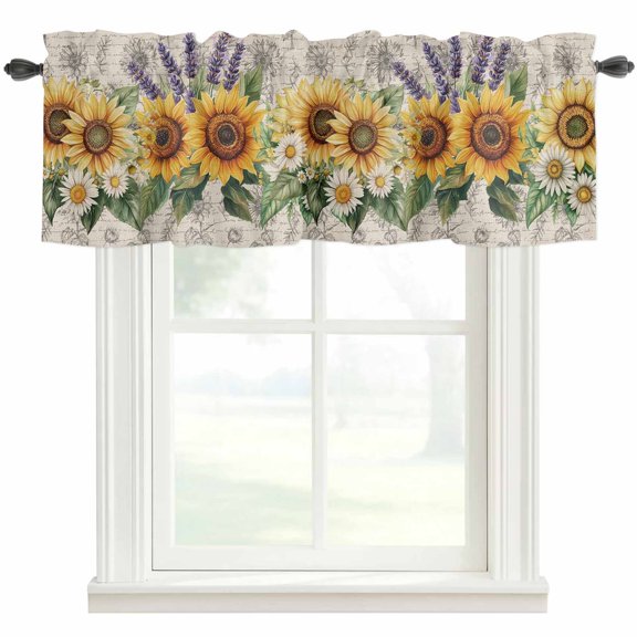 Sunflower Window Valance Curtain Vintage Style Rod Pocket Valance for Windows Short Curtain for Living Room, Bedroom & Kitchen Window Decor 42x12in