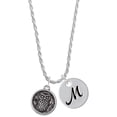 thumbnail image 1 of Delight Jewelry Silvertone Antiqued Round Seal - Owl Silvertone Script Initial Disc - M - Charm Necklace, 20"+3", 1 of 4