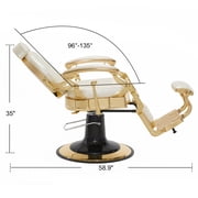 BarberPub Heavy Duty Barber Chair with Headrest, All Purpose Antique Hydraulic Reclining Salon Chair, White with Gold Frame