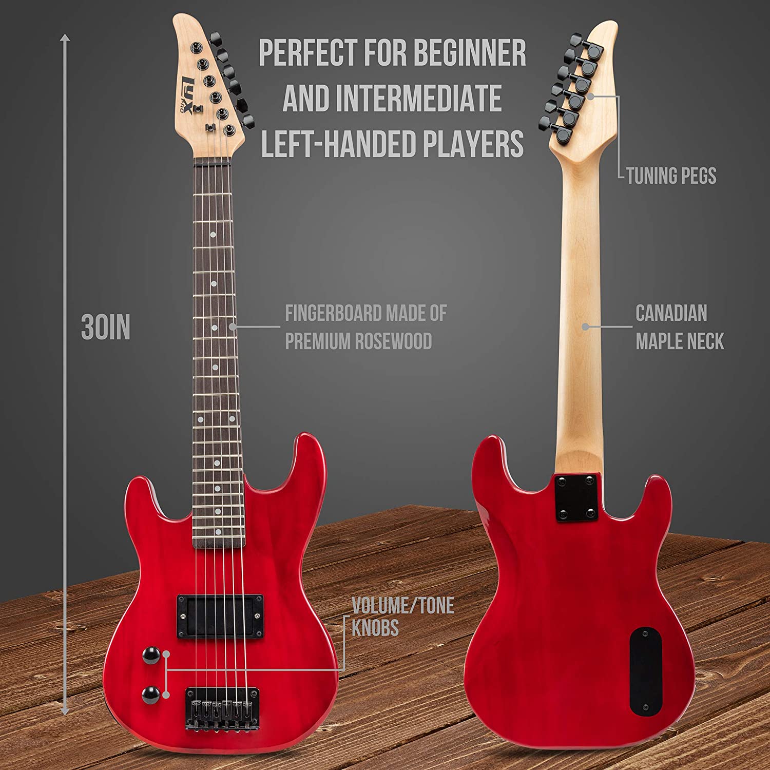 LyxPro 30in Beginner Electric Guitar with 20W Amp Red photo 6