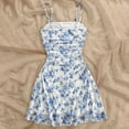 thumbnail image 2 of MORTTIC Women's Boho Floral Mini Spaghetti Strap Ruched Sundress with Ruffle Hem for Beach & Vacation Sky Blue，XS, 2 of 6
