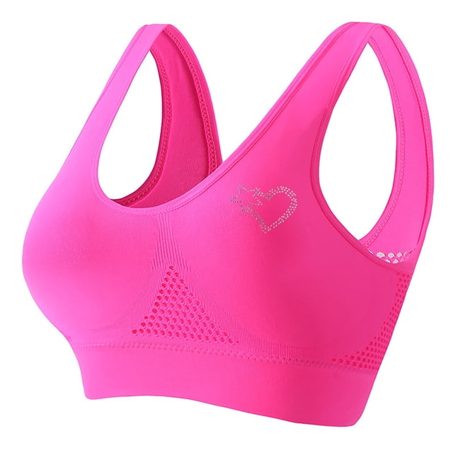 Women's Rhinestone Sports Bra - Hollow Back Design w/ Wide Strap Support | Anti-Sagging Wireless Bra for Workouts & Mature Figures