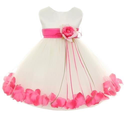 Stunning White Christening Flower Girl Dress w//Pink Petals Crayon Kids USA