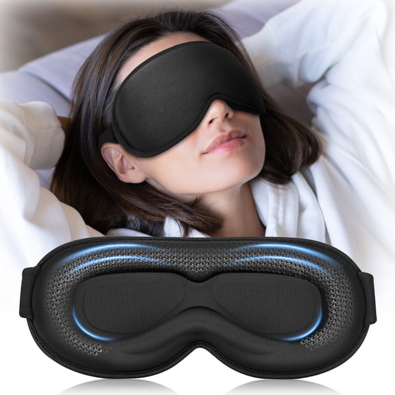 FACEMOON Weighted Sleep Mask Blackout for Men and Women 3D Zero Pressure Comfort Soft Travel Essential Long Flight Office Rest Relaxation Black