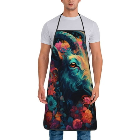 

Lukts Colorful Flower Goat Print Unisex Tie-Up Aprons Bibs for Chef Kitchen Grill Beverage Shop