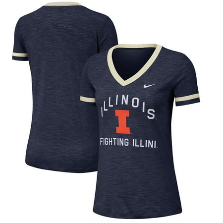 Illini Fan - Illinois Fighting Illini Nike Women's Performance Cotton Slub Retro Fan V-Neck T-Shirt - Heathered Navy
