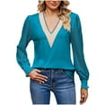 thumbnail image 1 of Birdeem Women's Solid Colored V-Neck Long Sleeve Textured Fallow Jacket Tops Blouse, 1 of 1