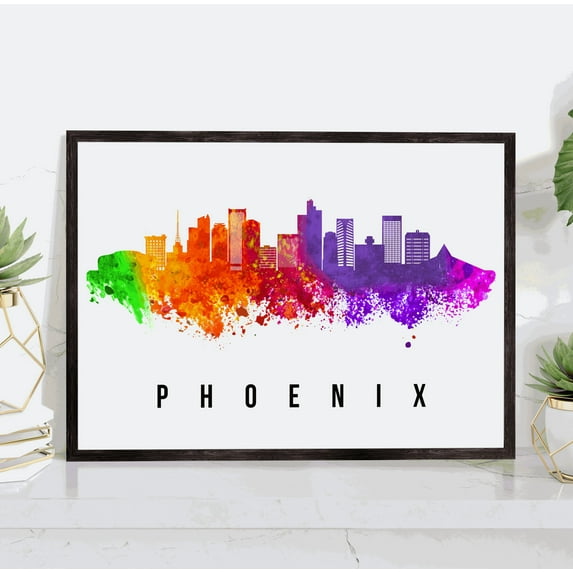 Pera Print Phoenix Skyline Arizona Poster, Phoenix Cityscape Painting Unframed Poster, Phoenix Arizona Poster, Arizona Home Office Wall Decor - 27x40 Inches