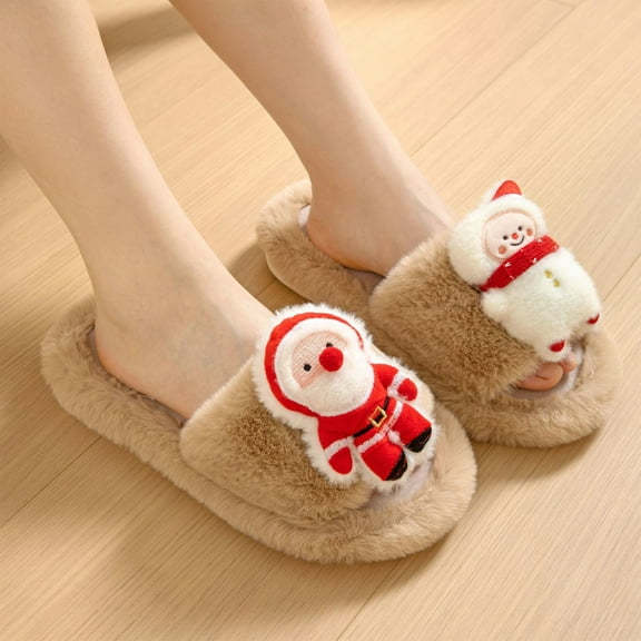 AURIGATE Women's Christmas Slippers Cute Fuzzy Santa Claus Snowman House Slippers Stuffed Animal Bedroom Slippers Cozy Indoor Shoes