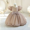 thumbnail image 2 of Jalioing Bubble Sleeve Princess Dress for Kids Girl Bow Ruched Puffy Dresses Birthday Party Baby Girls Skirts (6-7 Years, Khaki), 2 of 5