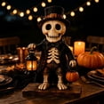 thumbnail image 4 of Voglyf Light Up Skeleton Figurine, 5.9" Wooden-Look Halloween Skeleton Decoration with Warm LED Lantern, Cute Spooky Collectible Statue for Indoor Tabletop, Mantel, Desk and Party Decor, 4 of 6