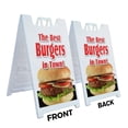 thumbnail image 2 of A-frame Sidewalk The Best Burgers In Town! 24" x 36" Double Sided A-Frame Sidewalk Sign, Includes 2 Installed Vinyl Decals | Foldable Portable White Signicade Sandwich Board Signs, 2 of 5