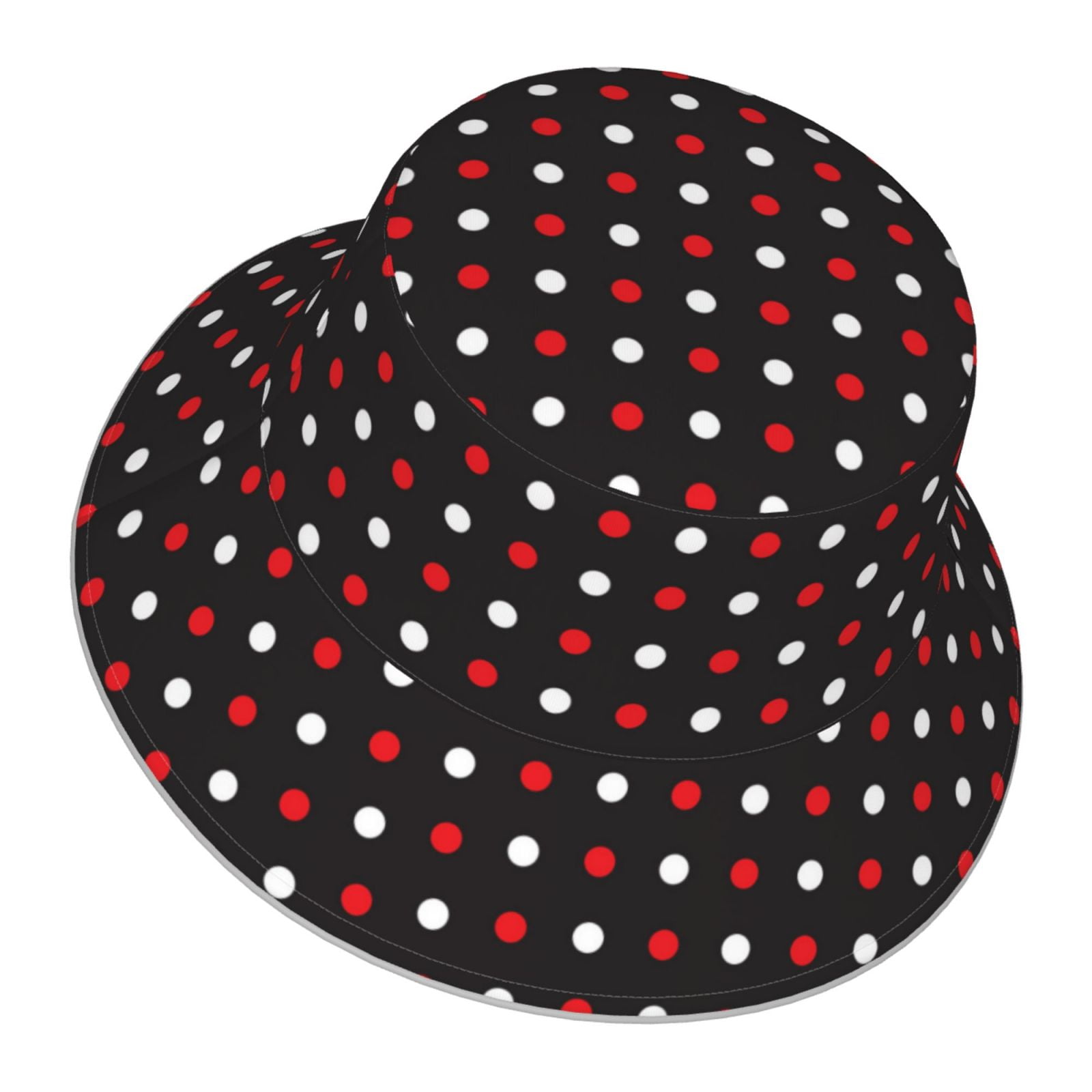 Disketp Red And White Polka Dots Print Reflective Bucket Hat Beach