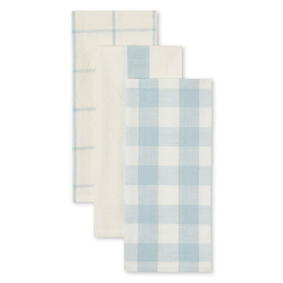 Paq. de 3 serviettes de cuisine FRAÎCHE collection printanière en guingan bleues Taille unique