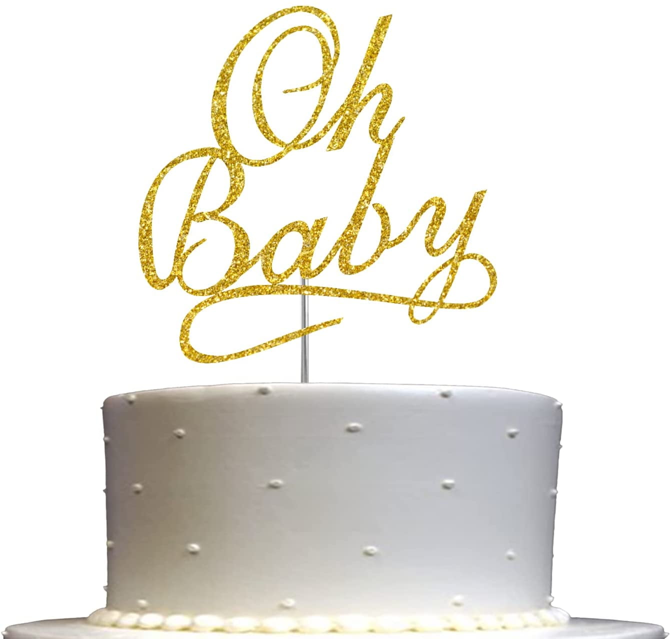 Oh Baby Gold Glitter Elegant Cake Topper, Baby Shower Party Decoration, Sturdy Doubled Sided Glitter, Acrylic Stick