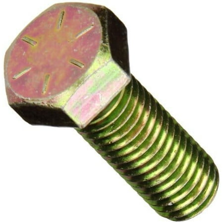 

1-8 x 2 1/4 Hex Head Cap Screws Alloy Steel Grade 8 Zinc Yellow Plating (Quantity: 50 pcs) - Coarse Thread UNC Fully Threaded Length: 2 1/4 Inch Thread Size: 1 Inch