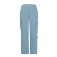 thumbnail image 4 of WTOBBY Women's Casual Fashion Solid Color Elastic Waist Drawstring Pockets Wide Leg Straight Pants, Day-to-Day Comfort Trousers,Light Blue 2XL, 4 of 7