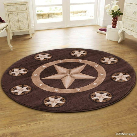 Chocolate Antique Round Rug - Allstar Chocolate Double Shot Drop-Stitch Carving Exotic Floral Leaf Prints. Woven Round Rug (4' 11