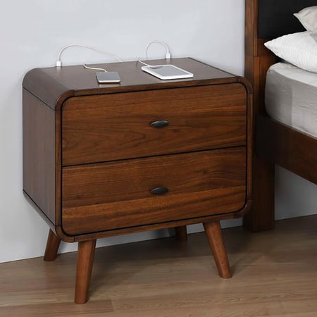 Bedroom Nightstand In Rich Walnut With Tapered Legs And Felt Lined Drawers Modern Dark Metal Extension Glide 2