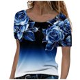thumbnail image 1 of Camiseta informal de manga corta con estampado de flores y cuello redondo para mujer Fridja  bn7368, 1 of 8