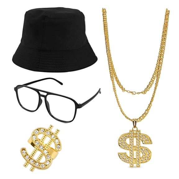 Hip Hop Costume Kit, 80s/ 90s Rapper Accessories, Hip Hop Punk Jewelry Set for Women/Men