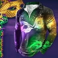 thumbnail image 2 of CONZONE Carnival Men's T-Shirts Short Sleeve Mardi Gras T Shirts for Men Casual Crew Neck Fashion Graphic Lightweight Tees Soft Cozy Half Zip Tops, 2 of 4