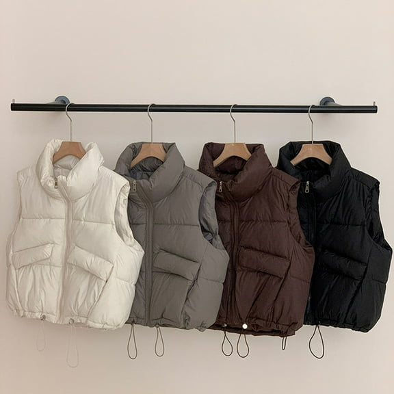 BAETEUY Women Vest Coat with Stand Collar - Sleeveless Zipper Placket Cotton Waistcoat