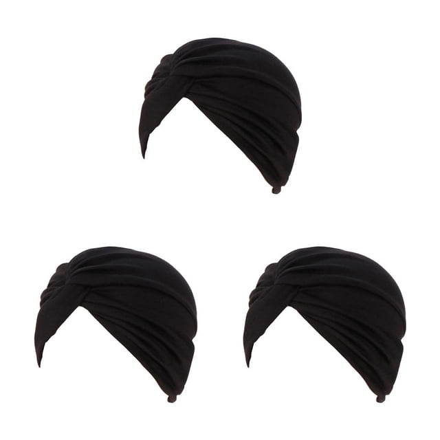 Turbante musulmán Sonducket Gorras Frente Color Pre-Atado Nudo Sombreros Elástico Plisado negro