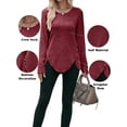 thumbnail image 3 of Hanerdun Women Irregular Blouses Female Crew Neck Long Sleeve Tops Red L, 3 of 6