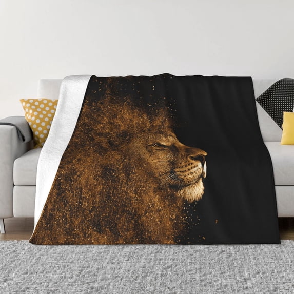 XMXT Throw Blanket, Lion Mane Hair Painting Machine Washable Blankets for Sofa, 80 x 60 inches Black