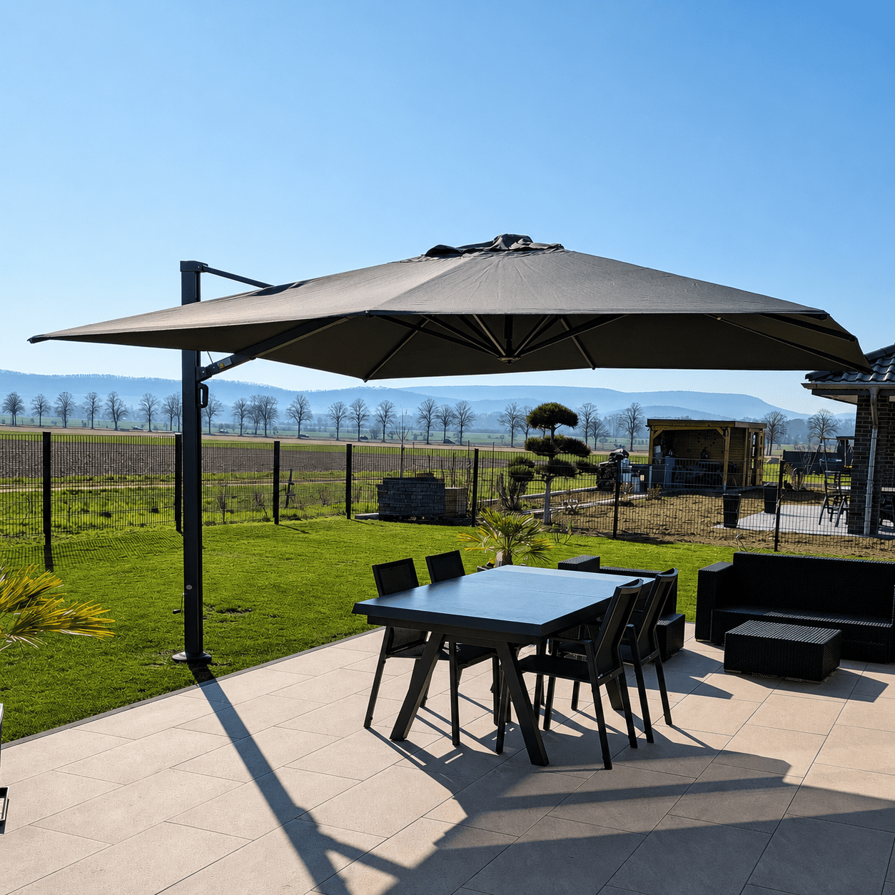 PURPLE LEAF Outdoor Offset Umbrella 9' X 12' Rectangle Large Aluminum Patio Umbrella with 360-degree Rotation Cantilever Umbrella for Garden Outdoor Pool, Grey