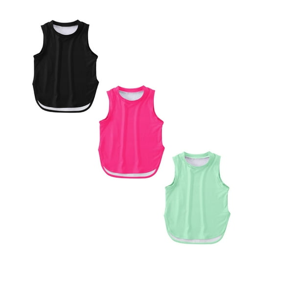 XEGLSBU 3 pack Girls Female Sports Tank Tops UPF 50  Racerback Solid Color Sleeveless Shirts Dance Athletic Workout Tops Size 140