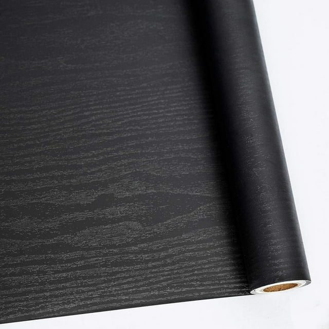LEEYNEER Black Wood Peel and Stick Wallpaper 15.74” x 118” Wood Grain Contact Paper Removable Self-Adhesive Wall Paper Film for Furniture Decoration