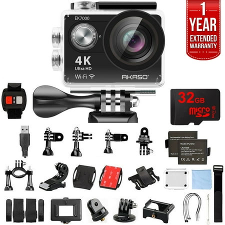High Sensitivity B/w Camera - Akaso EK7000 Ultra HD 4k WIFI 170 Degree Wide Waterproof Sports Action Camera Black (EK7000) with 32GB MicroSD High-Speed Memory Card & 1 Year Extended Warranty