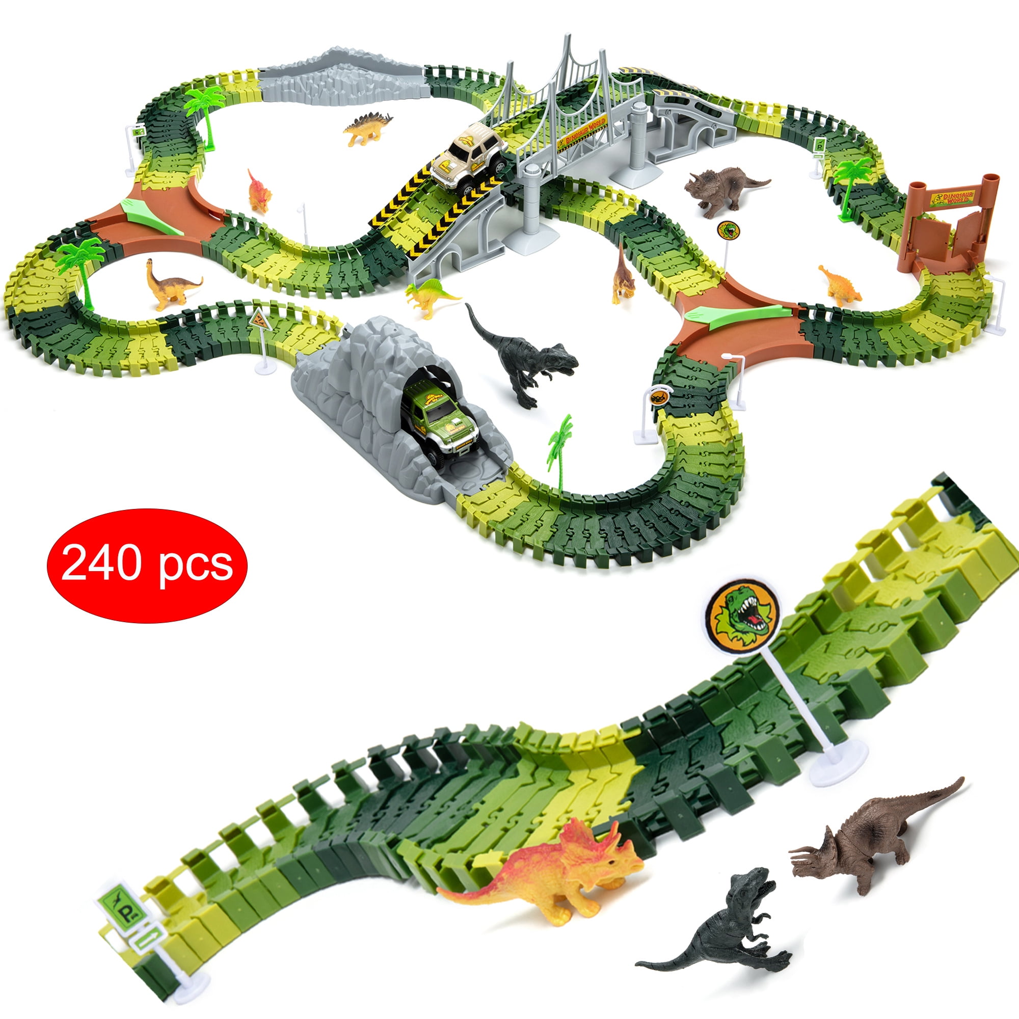 Dinosaur Train Track Toy, 240 pcs Dinosaur Toys Race Car Flexible Track