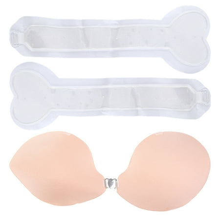 Women Push Up Invisible Strapless Bra with Lift Tape Adhesive Backless Sticky Nipple Cover Front Buckle Breast Pads