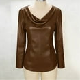 thumbnail image 3 of Posijego Women's Leather Tops Cowl Neck Long Sleeve Shirts Spring Trendy Going out T-Shirts Womens Clothes, 3 of 7
