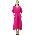 thumbnail image 3 of Bimba Women's Rayon Long Kaftan Dress With Pom Pom Designer Chic Maxi Caftan, 3 of 9