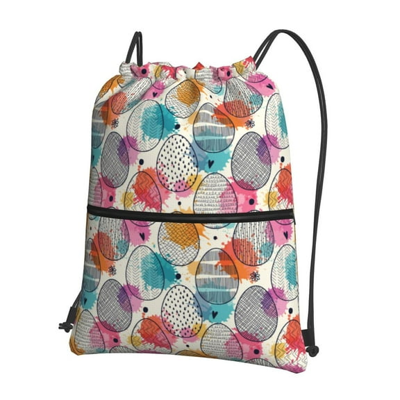 Easygdp Easter Egg Drawstring Backpack Gym Bag,Sport Gym Sackpack,Gym Sack with Side Pocket for Men Women