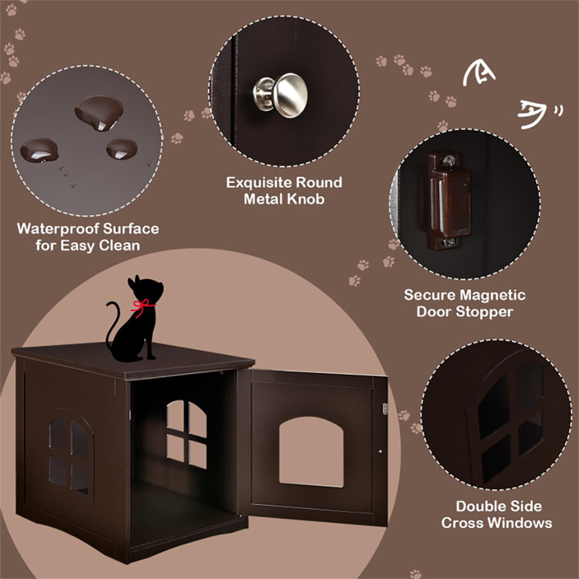 Kadyn 21" Indoor Cat Houses Furniture, Hidden Cat Litter Boxes Enclosure, Multipurpose Cat Shelter, Brown